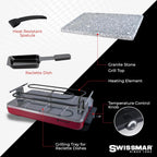 Swissmar Classic 8-Person Raclette Party Grill - Indoor Electric Grill & Griller with Granite Stone Grill Plate - Red