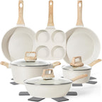 13 Pcs Pots and Pans Set, Nonstick Cookware Sets White Granite Induction Cookware, Non-toxic Healthy Non stick Kitchen Cooking Set with Frying Pans Set, Saucepans (PFAS/PFOA/PFOS Free)