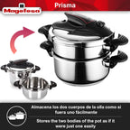 MAGEFESA Prisma Pressure Cooker, 4.2+6.3 Qt, 18/10 Stainless Steel, Easy Lock, Induction Compatible, 5 Safety Systems, 11.6 PSI