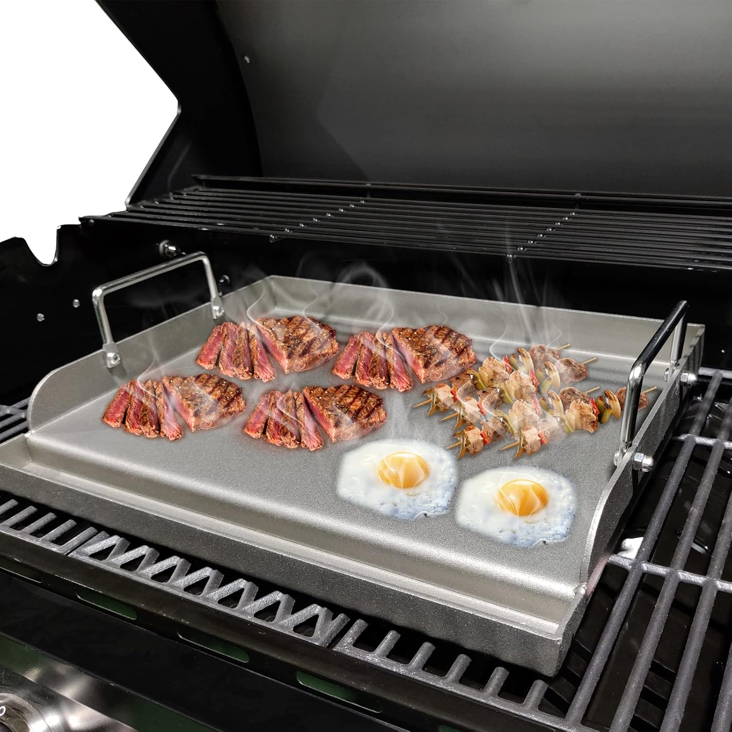 Uniflasy Cast Iron Griddle for Gas Grill Flat Top Griddle Insert for Outdoor Gas Grill, 25" x16" Cooking Skillet Plate Pan Teppanyaki for Charcoal/Electric Grills Fits Camping Tailgating Parties