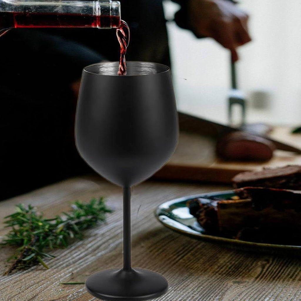Stainless Steel Wine Glasses Set of 2, 18 oz Unbreakable Black Wine Glass Unique Metal Wine Goblets for Outdoor Capming and Pool Gift for Wine Lovers
