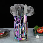 Rainbow Kitchen Utensil Holder for Kitchen Counter, Stainless Steel Utensil Crocks, Rainbow Titanium Coating Utensil Storage Caddy Organizer, Cooking Utensil Holder, Easy Cleaning(Rainbow/7.4''x5.2'')