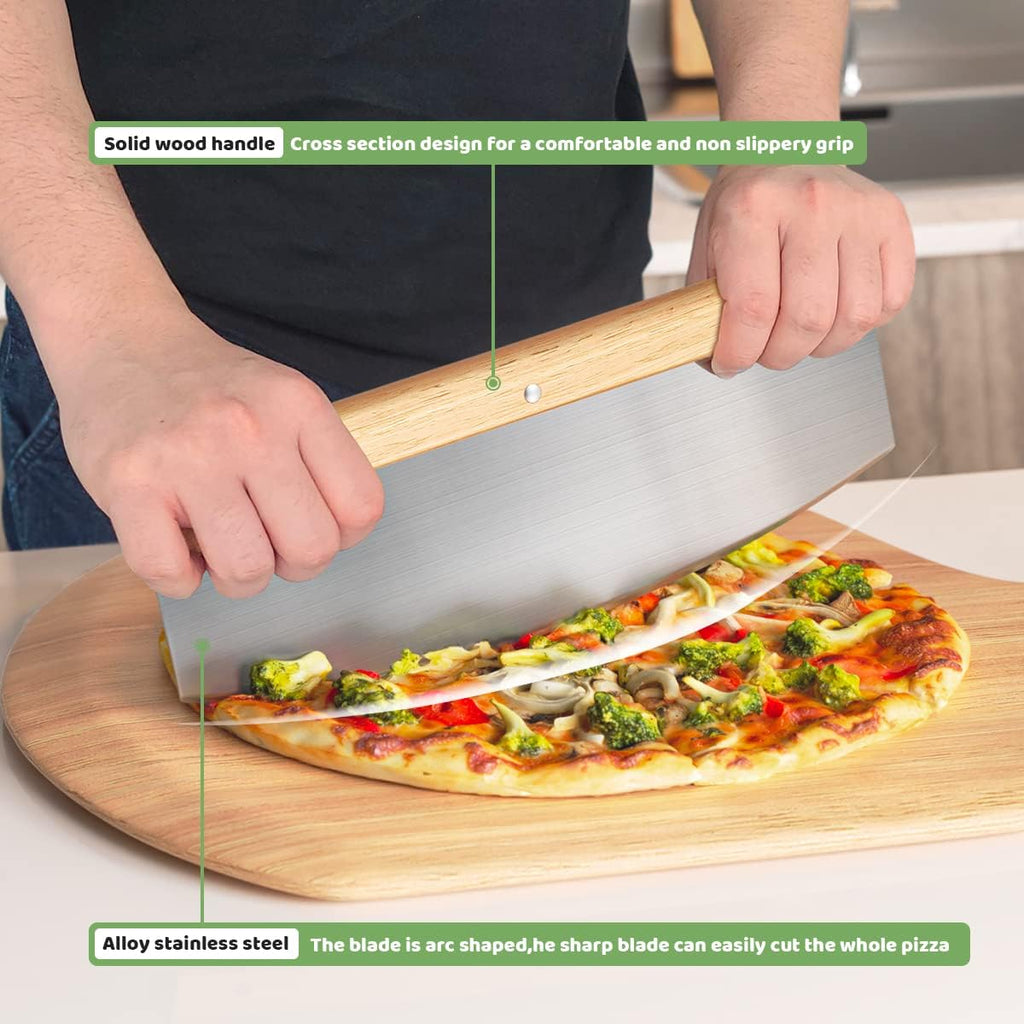 5 PCS Large Pizza Stone Set,Heavy Duty 16" Pizza Stone for Oven and Grill with Handle Rack,Pizza Peel(OAK), Pizza Cutter Rocker & Cooking Paper,Large Baking Stone for Pizza, Bread