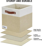 Collapsible Fabric Storage Cube Bins with 2 Reinforced PU Handles, Foldable Storage Organizer Baskets for Closet, Shelves, Living Room | 11"x11"x11", 4 Pack, Beige & White