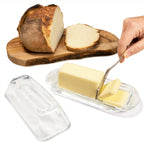 Kangaroo Decorative Clear Glass Butter Dish with Lid for Countertop & Refrigerator - Crystal Covered Butter Tray Storage Container Holder for Counter & Fridge - Best Small Dish Flip Top Lid BPA FREE