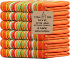 Urban Villa Kitchen Towels Waffle Stripes Dish Towels for Kitchen Orange Waffle Set of 6 Kitchen Towels Highly Absorbent 100% Cotton Over Sized 20X30 in with Mitered Corners Kitchen Hand Tea Towels