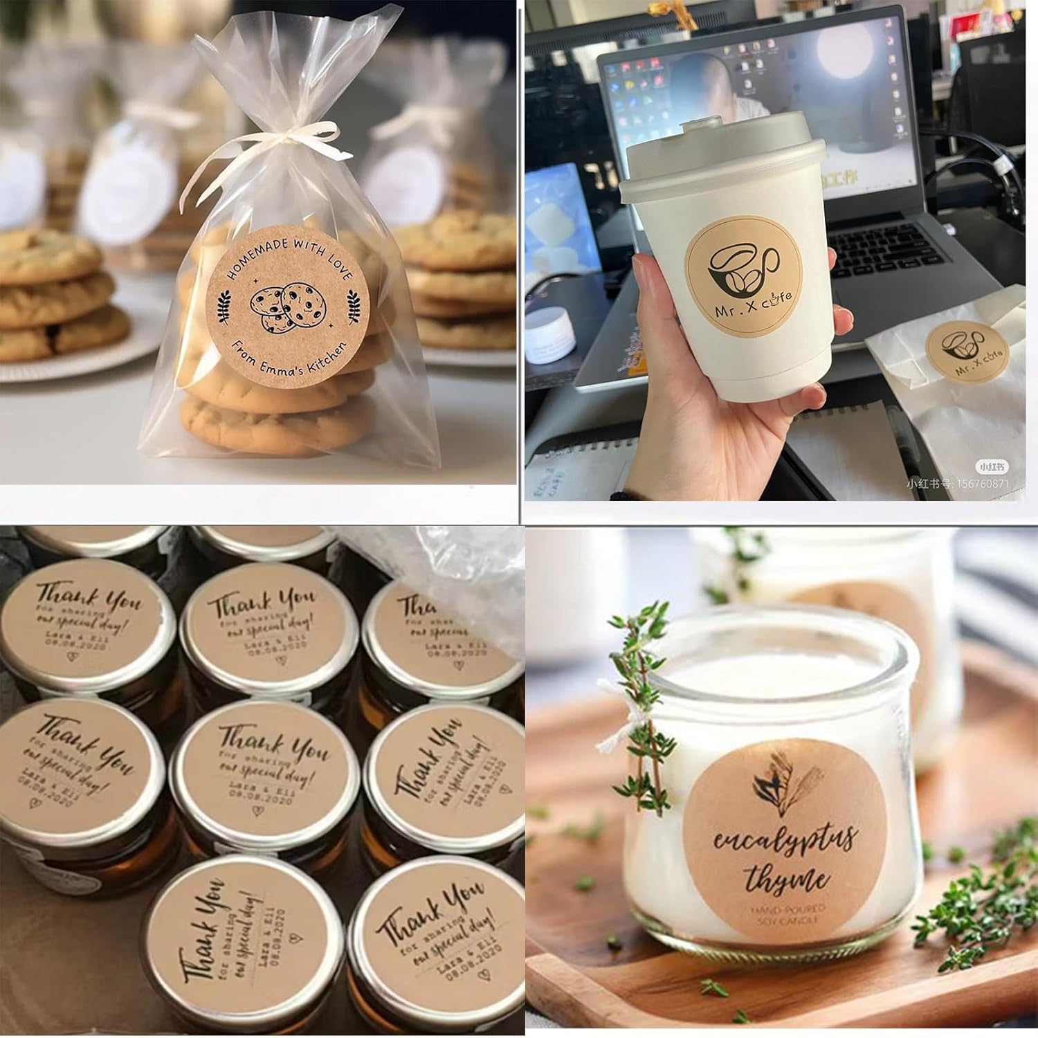 Custom Stickers Kraft Paper Labels Personalized Withe Text, Business Logo Customized Food Jars Labels Bakery Label Sticker Package Favor Canning Circle 100pcs (Style 1)