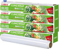 KAMMAK Plastic Wrap with Slide Cutter - 4 Pack 12 inch Clear Cling Film, 300 Square FT Roll - BPA Free, Microwave Safe, Quick Cut Kitchen Wrap