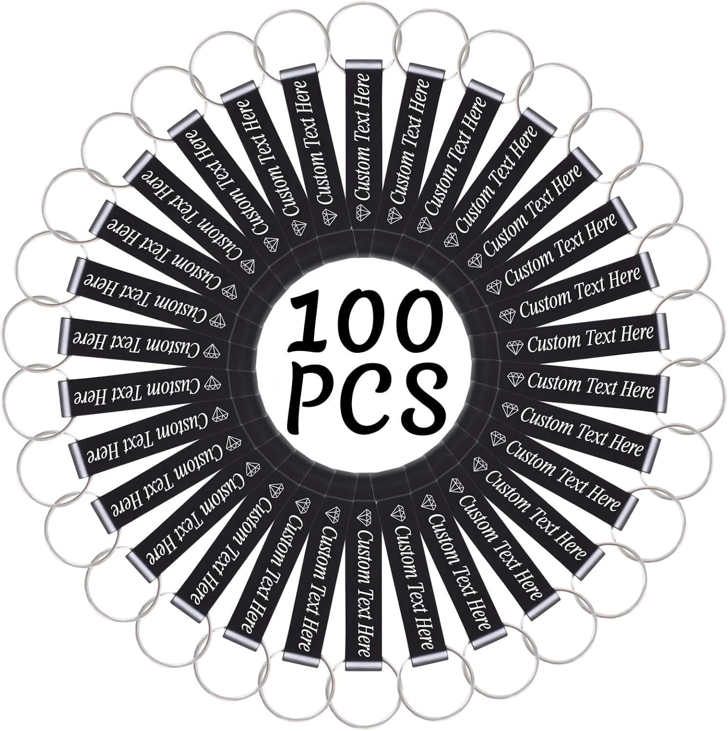 100PCS Personalized Bottle Opener Keychain Bulk Custom Beer Bottle Opener with Logo Text Engraved Wedding Bottle Opener Favors Customized Gifts for Guests Baby Shower Birthday Party-Black