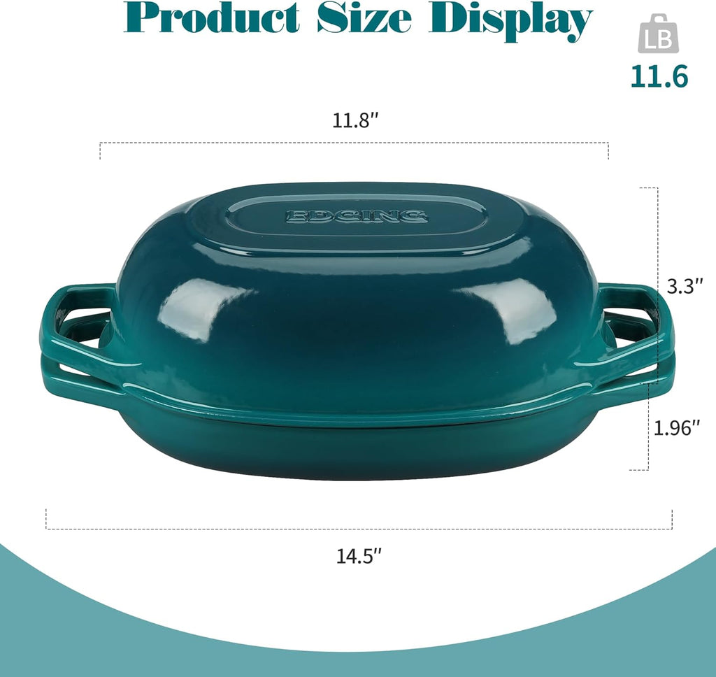 Enameled Cast Iron Dutch Oven Pot with Lid, Oval Dutch Oven for Bread Baking, Bread Oven for Homemade Sourdough Bread Baking, 5qt, Darkcyan