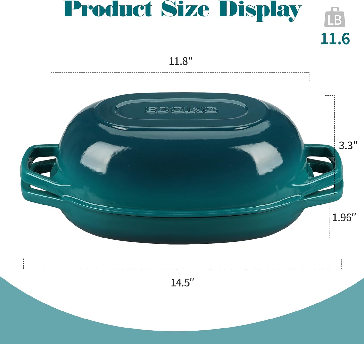 Enameled Cast Iron Dutch Oven Pot with Lid, Oval Dutch Oven for Bread Baking, Bread Oven for Homemade Sourdough Bread Baking, 5qt, Darkcyan