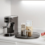 16" Acacia Wood Lazy Susan Turntable with Metal Frame - Large Black Lazy Susans Organizer Countertop Storage - Wooden Serving Tray for Charcuterie Cheese Board - Kitchen Counter Rotating