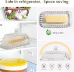 Glass Butter Dish with Lid for Countertop,Vintage Crystal Butter Container for Counter,Covered Glass Butter Keeper,Butter Tray for Refrigerator,Butter Holder with 4oz Butter