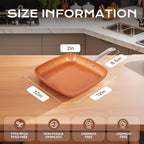 Non-Stick Copper Square Frying Pan, 12" Chef Skillet with Ceramic Coating, Oven Dishwasher Safe, PFOA-Free, Home Use for All Stoves