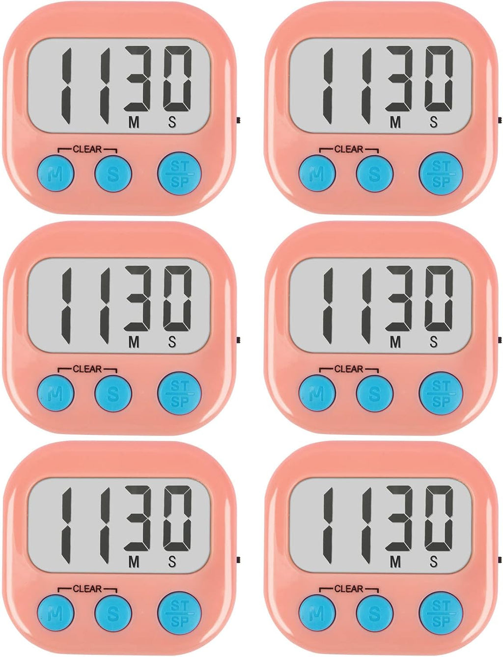 6 Pack Kitchen Timers Loud Ring Digital Timers for Cooking Magnetic Pink