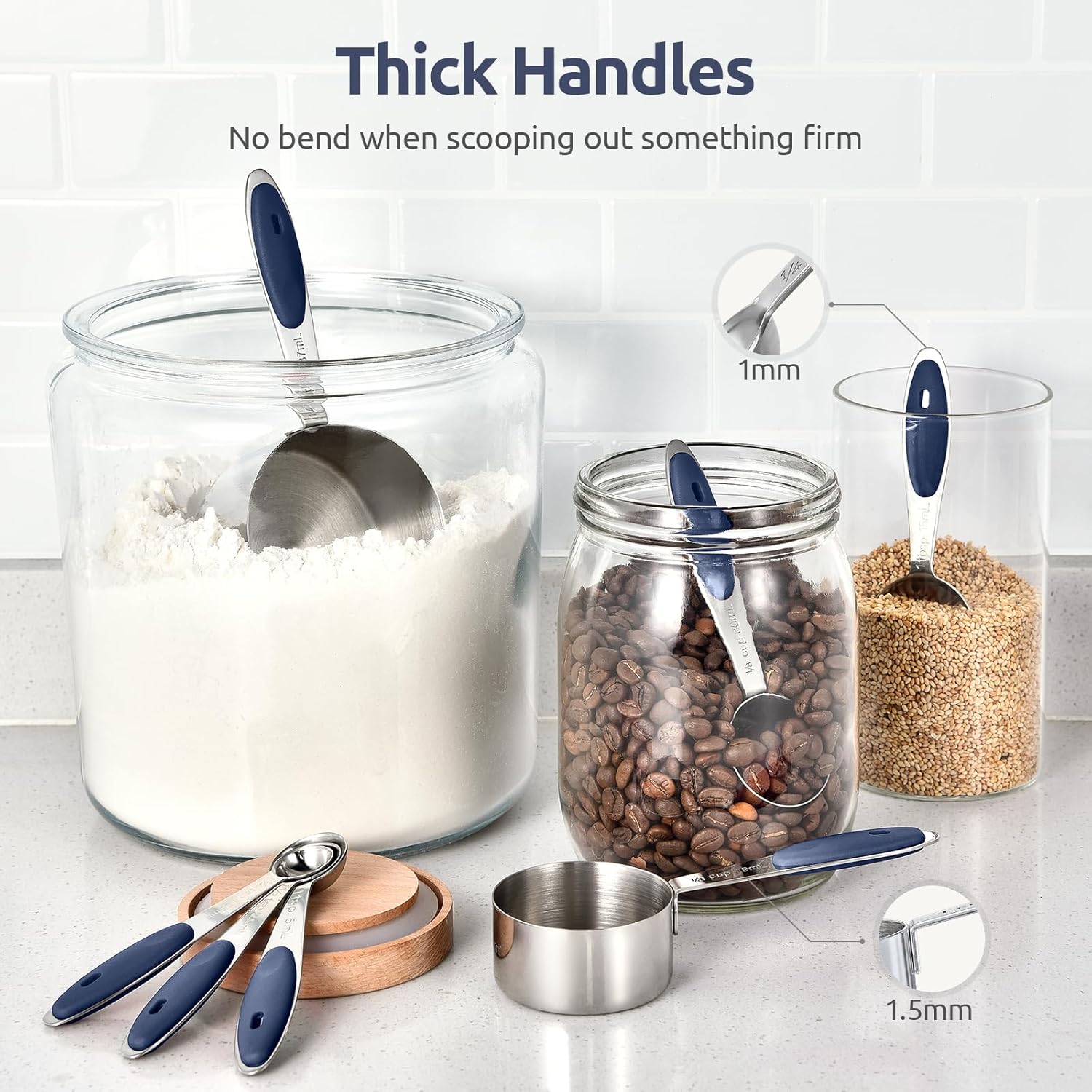 U-Taste Measuring Cups and Spoons: Food Grade 18/8 Stainless Steel Metal Measure Cups and Spoons Set of 10, Upgraded Thickness Handle (Midnight Blue)