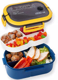 Bento Box Adult, Lunch Box for Men and Women, 1200ML Leak-proof Double-layered with Handle Lunchbox, Reusable BPA-Free Lunch Container, Microwave/Dishwasher Safe, Snack Box with Cutlery Set, Blue
