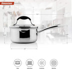 AVACRAFT Tri-Ply Stainless Steel Saucepan with Glass Strainer Lid, Two Side Spouts, Ergonomic Handle, Multipurpose Sauce Pan with Lid, Sauce Pot, Cooking Pot (Tri-Ply Full Body, 1.5 Quart)