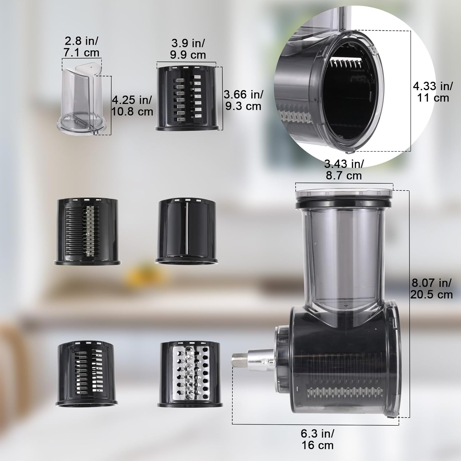 Slicer/Shredder Attachment Compatible with KitchenAid Stand Mixers 5 Blade Stainless Steel Food Processor with Detachable Blades for Cheese Grating, Vegetable, Salad Making Food Shredding