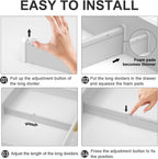 HiYZ Expandable Drawer Dividers - 12.6-22.8'' Adjustable Drawers Organizers for Kitchen Utensils, Drawer Separators in Bedroom, Dresser, Office, Bathroom, Fridge, 5 Pack Long Dividers-Gray
