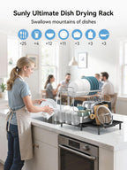 SUNLY 2 Tier Dish Drying Rack, Extra Large Dish Rack, Expandable Dish Racks for Kitchen Counter, Multifunctional Large Dish Drainers for Kitchen Counter, Black