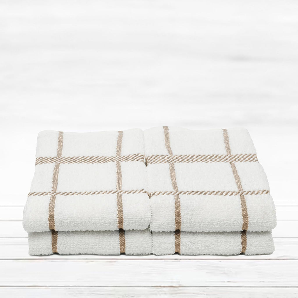 100% Cotton Terry Dish Towels, 4 Pack Checks, 16 x26 Inches, Super Soft and Absorbent Kitchen Towels, Perfect for Kitchen Cleaning and Dish Washing | Tan