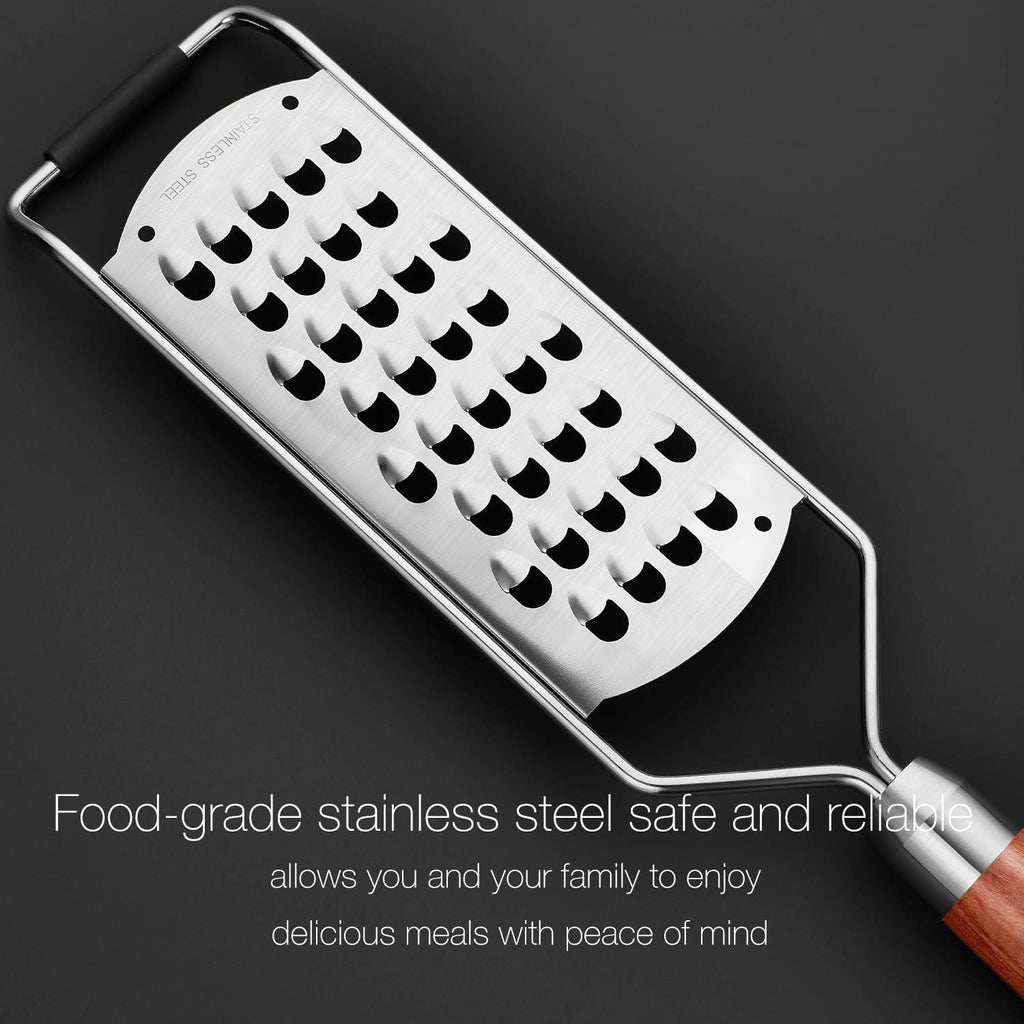 KULUNER Professional-Grade Lemon Zester with Ultra-Coarse Blades, Heavy-Duty Cheese/Vegetable Grater, Solid Wood Handle Design - Rust-Resistant Durable, Essential Kitchen Tool (B1)
