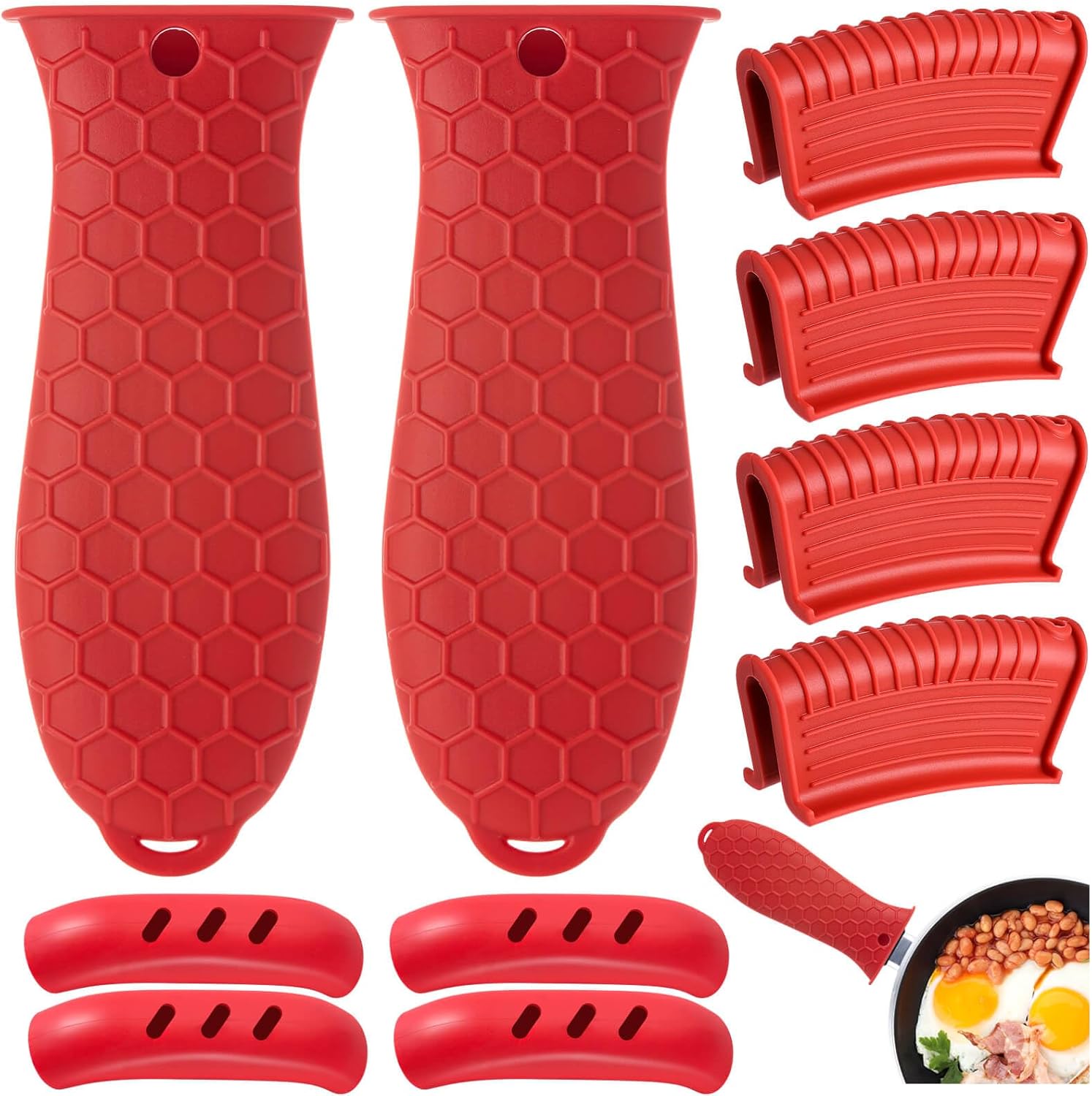 10Pcs Cast Iron Handle Cover, Silicone Hot Handle Holder, Heat Resistant Cast Iron Skillet Covers Potholder for Frying Pans and Griddles Kitchen Supplies