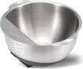 18/10 Stainless Steel Rice Strainer Washer Bowl Versatile Good Grips Colander Tiltable Side Drainers for Washing Cleaning Rinsing Fruits, Vegetables, and Beans - Non-slip Silicone Bottom