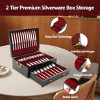 JOMCYDM Wooden Silverware Storage Box 2 Layers Silverware Chest Case with Drawer with Handle Lid Flatware Organizer for Kitchen Dining Room