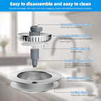 Hibbent 3 in 1 Kitchen Sink Drain Strainer, Stainless Steel Wrapped Shell Drain Stopper Combo, Pop Up Sink Stopper, 3 Anti-Clogging Metal Basket Strainer with Handle for US Standard 3-1/2" Drain