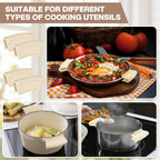 Patelai 4 Pcs Silicone Assist Hot Pan Handle Holder Pot Handle Covers for Cast Iron Skillets Holder Sleeve Nonslip Heat Resistant Pan Cover for Enameled Griddles Casserole Frying Cookware (Beige)