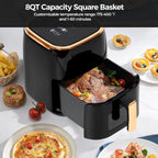 Panana 8QT Large Air Fryer Compact, 8 Preset Menus Airfryer, One-Touch Digital Control Presets, Touchscreen Display, Dishwasher Safe, Nonstick, Fit for Family (Black)