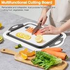 Collapsible BBQ Prep Tub/Cutting Board 10L, Foldable Dish Tub with Colander, Portable Camping Sink, Multifunction Dishing Basin Bucket Wash Tub for Kitchen Fruit Vegetable Picnic (Gray)