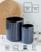 Hasense Cooking Utensil Holder, 7.3" + 5.7" - Large Utensil Crock for Farmhouse Kitchen Decor, Spatula Storage Organizer, Set of 2, Navy Blue