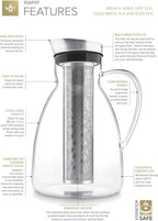 Teabloom Extra-Large Multi-Brew Borosilicate Glass Teapot + Kettle + Pitcher (85 OZ / 2.5 L / 10 CUPS) – Brew and Serve Hot Tea, Iced Tea, Cold Brew Tea and Fruit Infused Water – Solstice Tea Maker