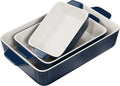 Kook Casserole Dish, Ceramic Baking Dish, Large Lasagna Pan Deep for Oven, 8.5 x 14, 11 x 7, 8 x 5, Set of 3, 92oz, 50oz, 20oz, Baking Pan with Handles, Oven Safe and Durable, Home, Gift, (Navy)