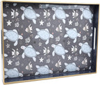 Spsyrine Decorative Serving Tray with Handles, Blue Lacquered Coffee Table Tray for Ottoman, Rectangle Waterproof Platters for Centerpieces, Parties, Living Room, Kitchen Counter Organization Turtle