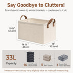 StorageWorks Storage Bins, Shelves Baskets for Organizing, Large Fabric Closet Organizers with Handles, Metal Frame, Beige（Cotton-linen）, 2-Pack