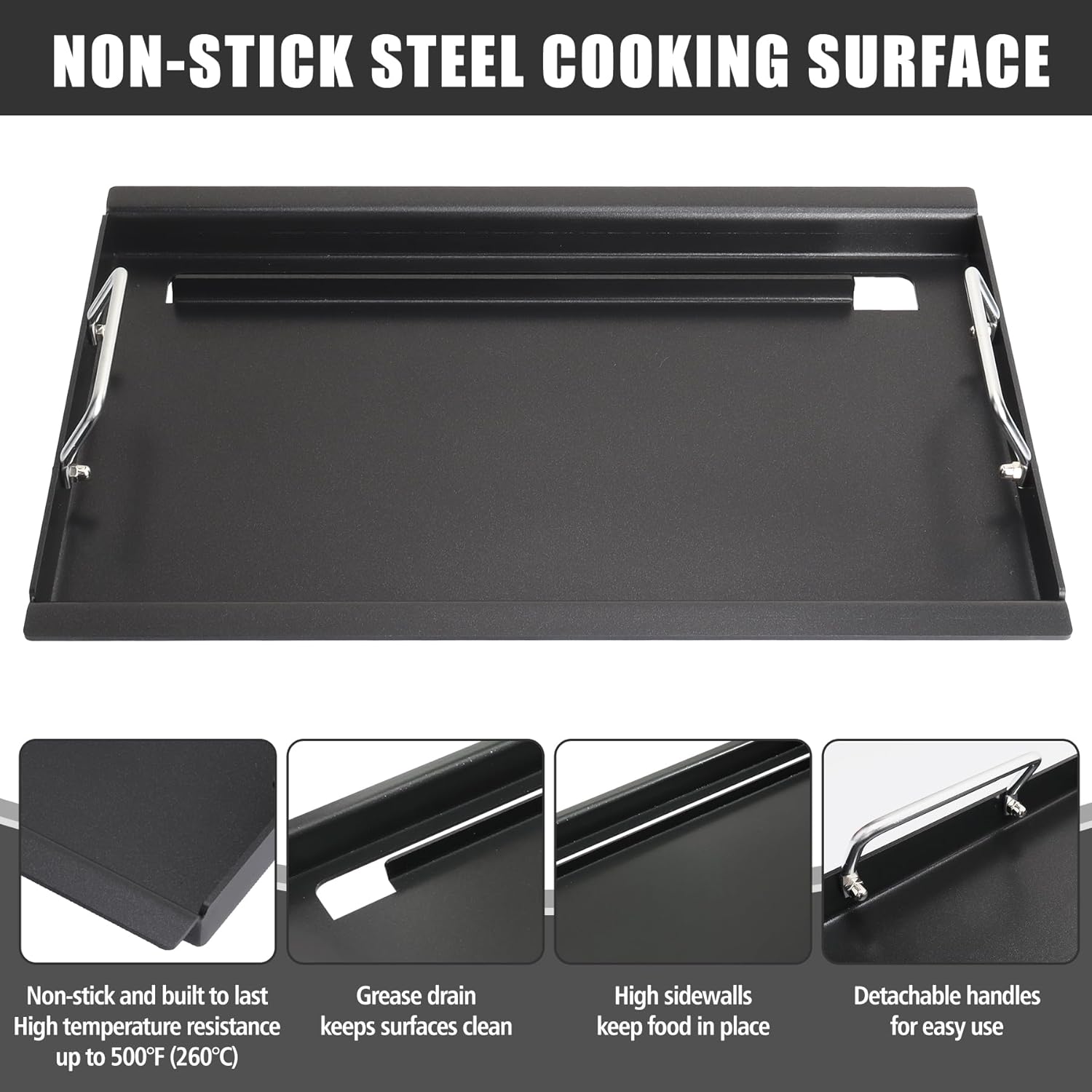 SafBbcue Full Size Griddle Inserts for Charbroil TRU-Infrared 463644220 463632320 463644220 Flat Top Griddle for Charbroil Grill Replacement Parts 463642316 466642416 G369-0030-W2, Carbon Steel