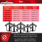 MAGEFESA Star Pressure Cooker, 14.8-Quart, 18/10 Stainless Steel, Works on All Stovetops (Induction Compatible), Safety Lock & 8 PSI Cooking