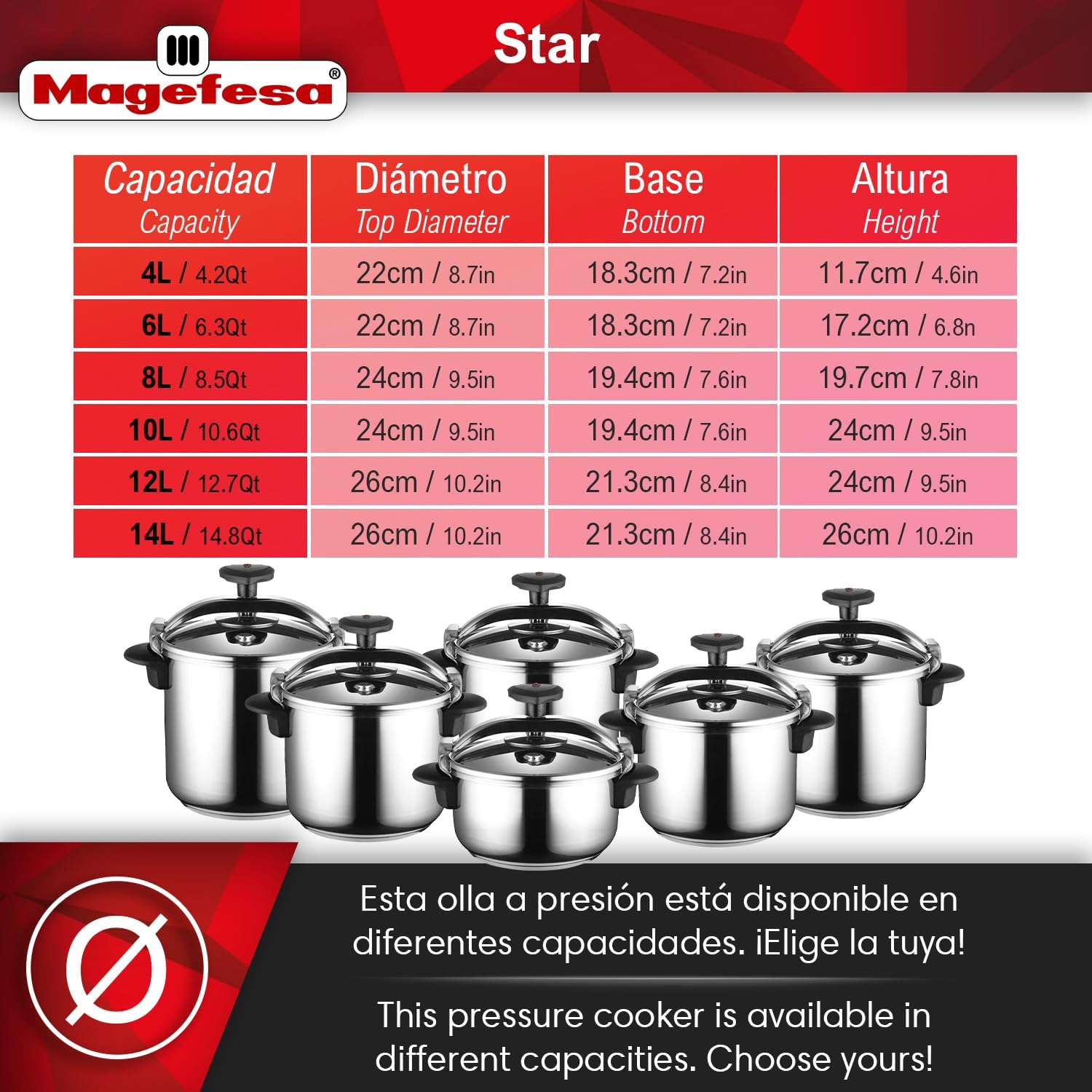 MAGEFESA Star Pressure Cooker, 14.8-Quart, 18/10 Stainless Steel, Works on All Stovetops (Induction Compatible), Safety Lock & 8 PSI Cooking