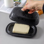 Hasense Porcelain Butter Dish, Large Butter Dish with Lid, Butter Holder with Cover, Butter Containe for West East Coast Butter, Modern Kitchen Decor, Wedding, Housewarming Gift, Black