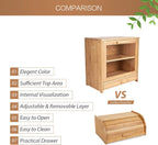Large Bamboo Bread Box for Kitchen Countertop, Double Layer Bread Boxes for Kitchen Counter with Utensil Tray Drawer Organizer, Large Capacity Bread Storage Container