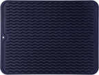 Silicone Dish Drying Mat for Multiple Usage,Easy clean,Eco-friendly,Heat-resistant Silicone Mat for Kitchen Counter or Sink,Refrigerator or drawer liner Navy Blue L 16 inches x 12 inches