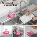 Silicone Bathroom Soap Dishes with Drain Spout-Bathroom and Kitchen Sink Organizer,Sponge Holder,Dish Soap Tray,Perfect for Dispenser,Scrubber,Bottle,Cup on Sink or Counter-Rose 4.9"×3.2"