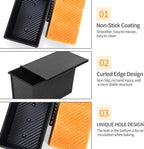 CHEFMADE Pullman Loaf Pan with Lid 2 Pcs, 1Lb Dough Capacity Non-Stick Rectangle Corrugated Bread Pan, Carbon Steel Toast Pan with Cover for Baking Bread - Black