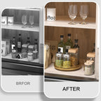 9" Gold Lazy Susan for Table Top, Oak Wood Lazy Susan Turntable Organizer for Dining Coffee Table Centerpiece Bar Decor Kitchen Countertop Bathroom Vanity Decorative Tray for Perfume Jewelry Round