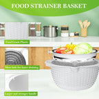 4-1 Colander with Bowl Set - Colander for Kitchen - Strainers and Colanders - Pasta Strainer - Fun Kitchen Presents - Rice Strainer Fruit Cleaner Veggie Wash Cooking Presents, White