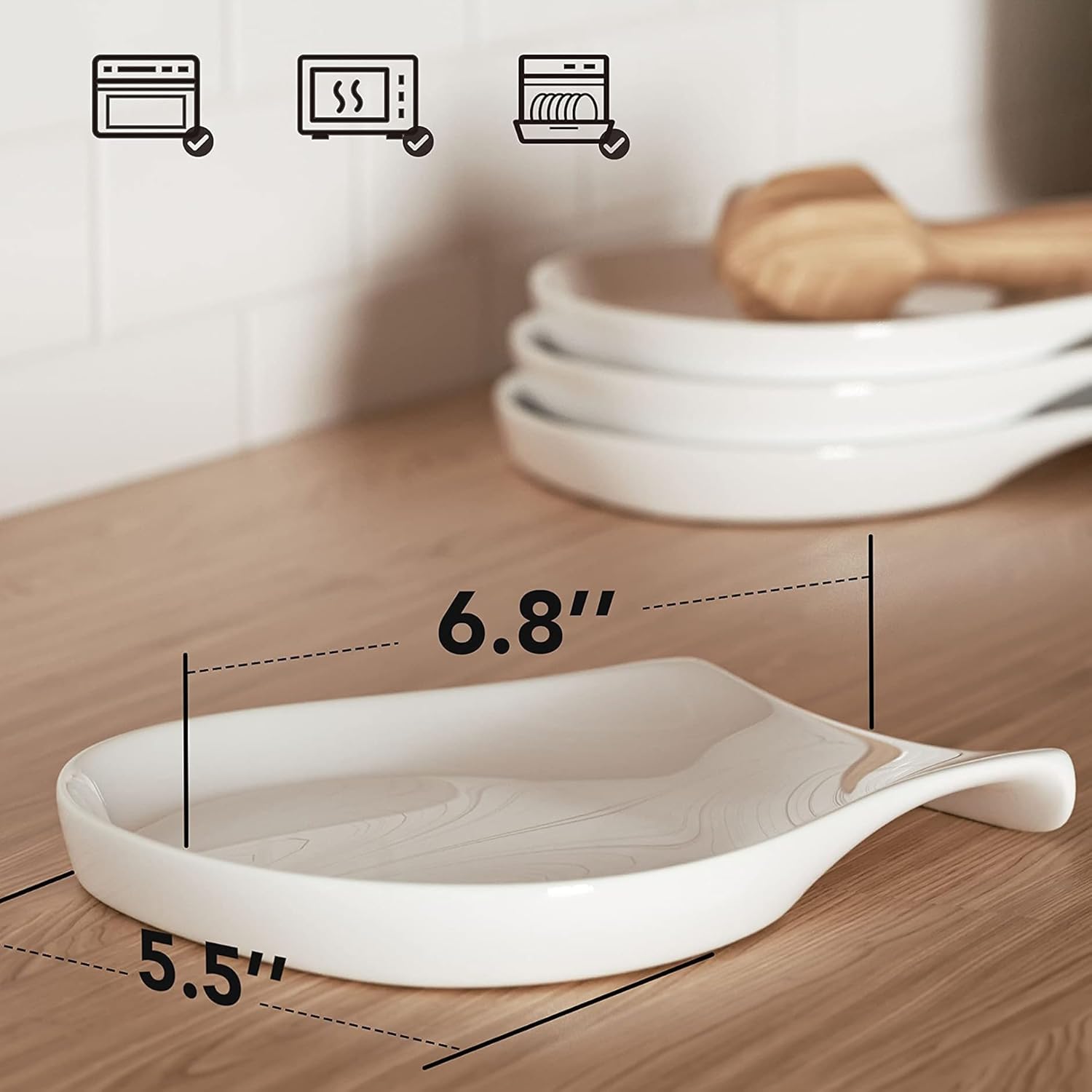 Spoon Rest Set of 1, 5.5 Inches, White Spoon Rest for Stove Top, Spoon Holder for Kitchen Counter Porcelain, Kitchen Utensils Accessories, White